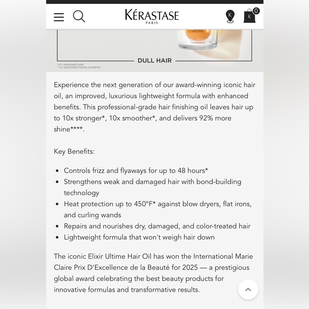 Kerastase Elixir Ultime L'Original Hair Oil 15ml - Picture 2 of 3